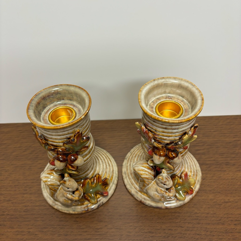 Woodland Squirrel Ceramic Candle Holders - Pair - Picture 5 of 9